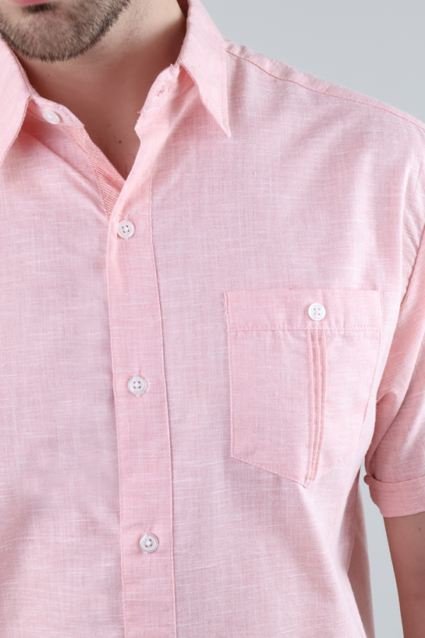 Camisa Elegante Tipo Guayabera Color Salmón Para Hombre Corte Clásico